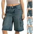 thumbnail image 4 of Aloohaidyvio Jean Shorts for Women Summer Trendy High Waisted Stretchy Long Denim Shorts with Pockets, 4 of 4
