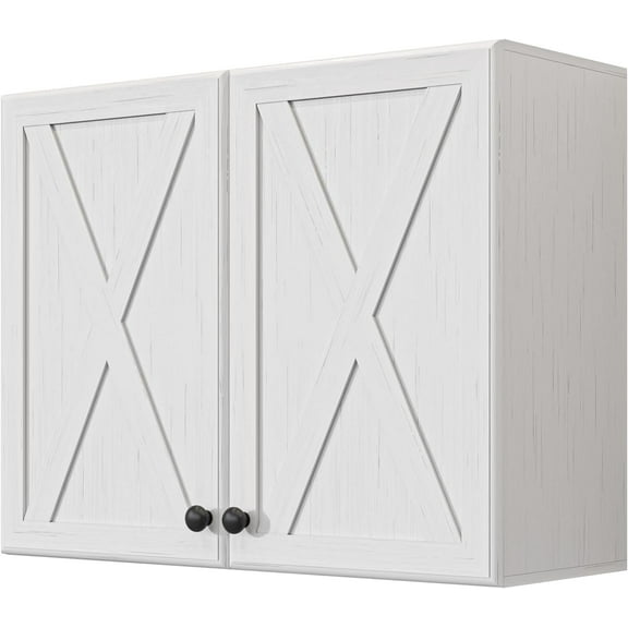 FIMELLO 30’’ Laundry Room Cabinets, Laundry Wall Cabinet Storage, Barn Door Kitchen Wall Cabinets with Doors and Shelves, Wall Mounted Cabinet for Laundry Room, Kitchen, Dinning Room, Bathroom, White