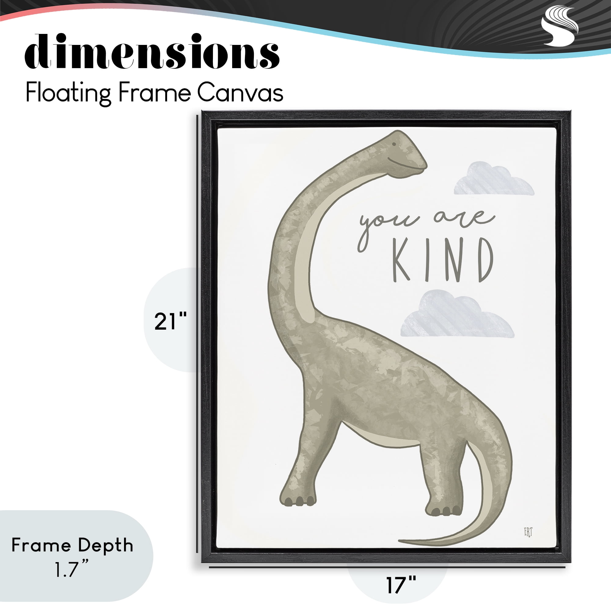Stupell Industries You Are Kind Dinosaur Black Framed Floater Canvas Wall Art, design by Elizabeth Tyndall