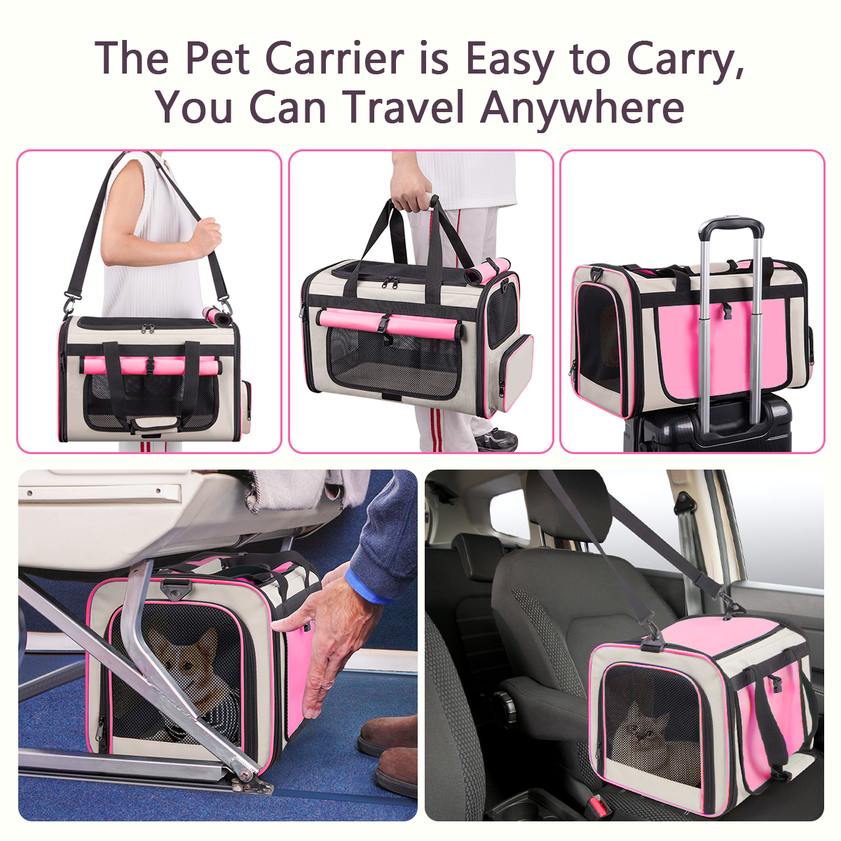 Cshidworld Soft Cat Carrier, Airline Approved, Pink, Large photo 5