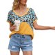 thumbnail image 4 of Camiseta de mujer de manga corta, cuello redondo, estampado, empalme, camiseta informal, amarillo, XL Scienceny AP001236-12, 4 of 7