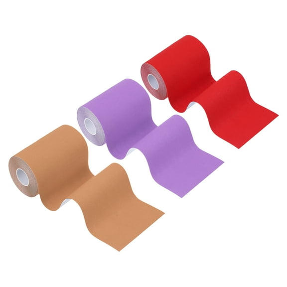 Uxcell 5.5 Yard x 4 inch Kinesiology Tape, 3 Roll Adhesive Cotton Sports Muscle Support Tapes Waterproof Elastic Tape, Purple/ Red/ Light Orange