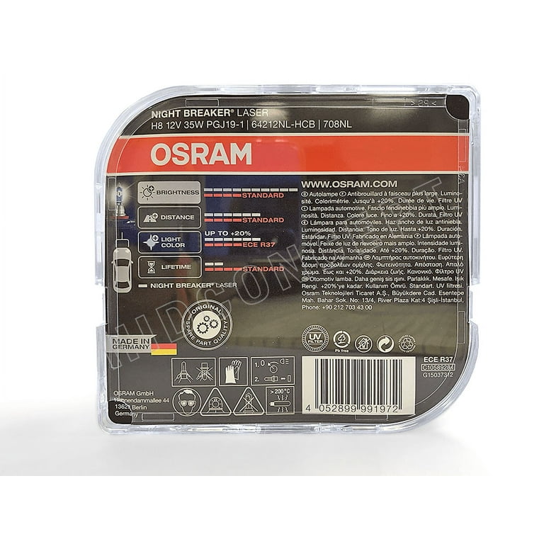Osram H8 Night Breaker Laser Halogen Light Bulb (Pack of 2) +150% 64212NL  Bulbs 