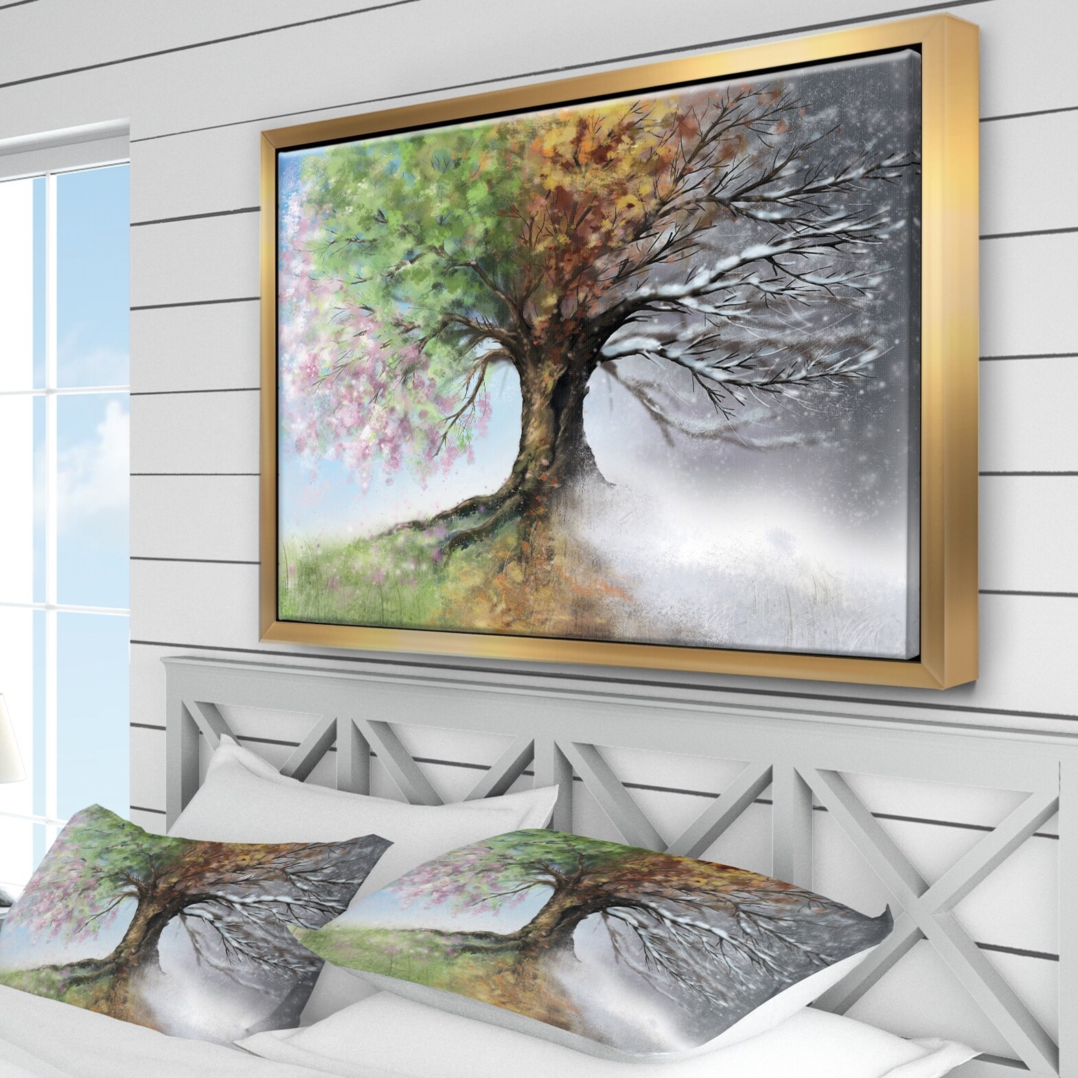 Designart ' Tree with Four Seasons ' Tree Painting Framed Canvas Art Print