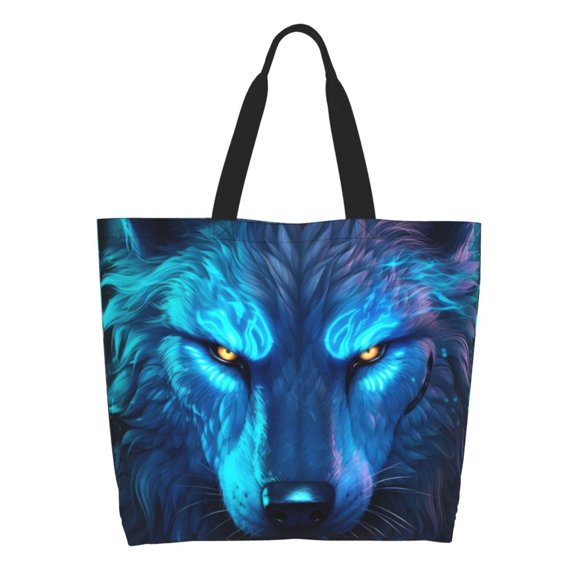 Kdxio Futuristic Blue Light Wolf Casual Tote Bags Women Big Capacity Shoulder Bag for Women Travel Shoulder Bags Handbags