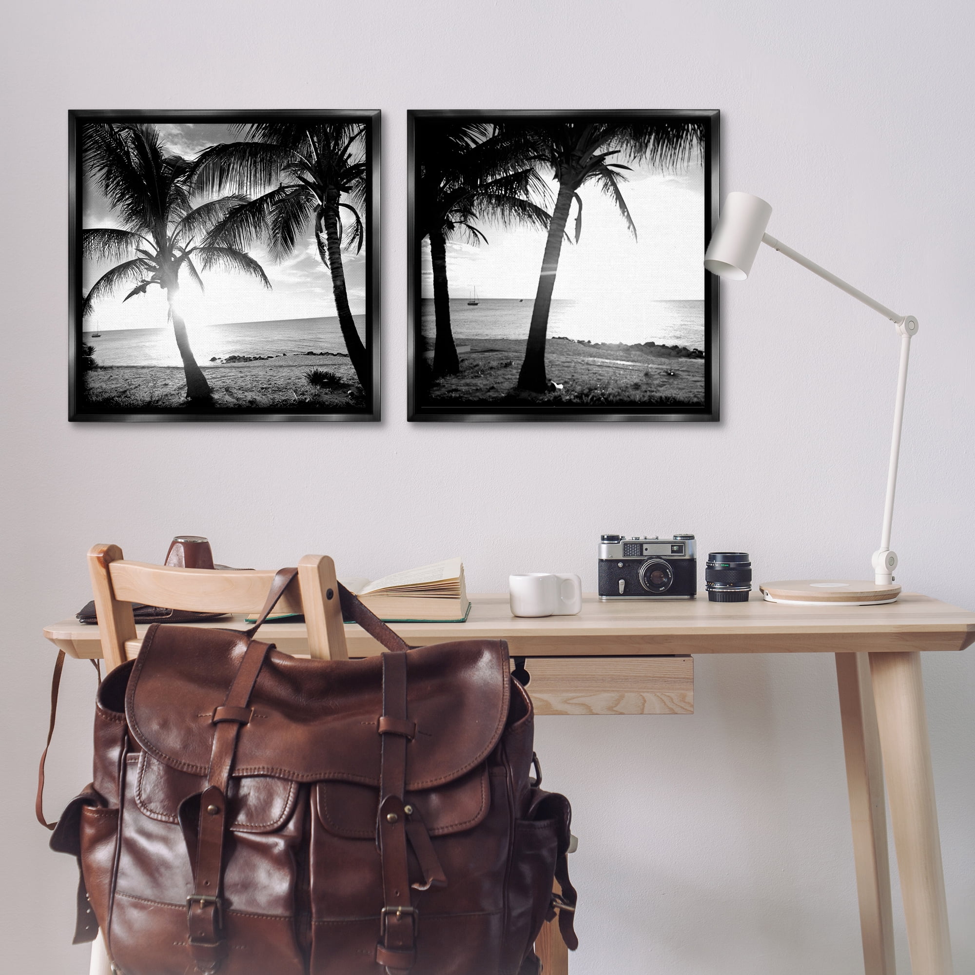 Stupell Industries Tropical Palm Sunset Landscape & Nature Photography Black Floater Framed Canvas Art Print Wall Art, 25 x 25, Set of 2