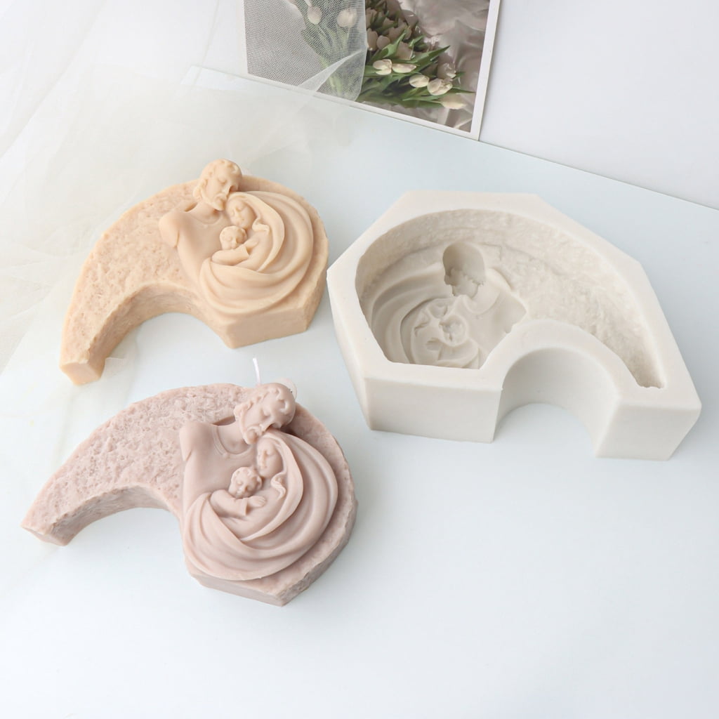 Catholic Family Silicone Candle Mold 3D Virgin Sculpture Plaster Resin Making Tools Handmade DIY Crafts Desktop Decor