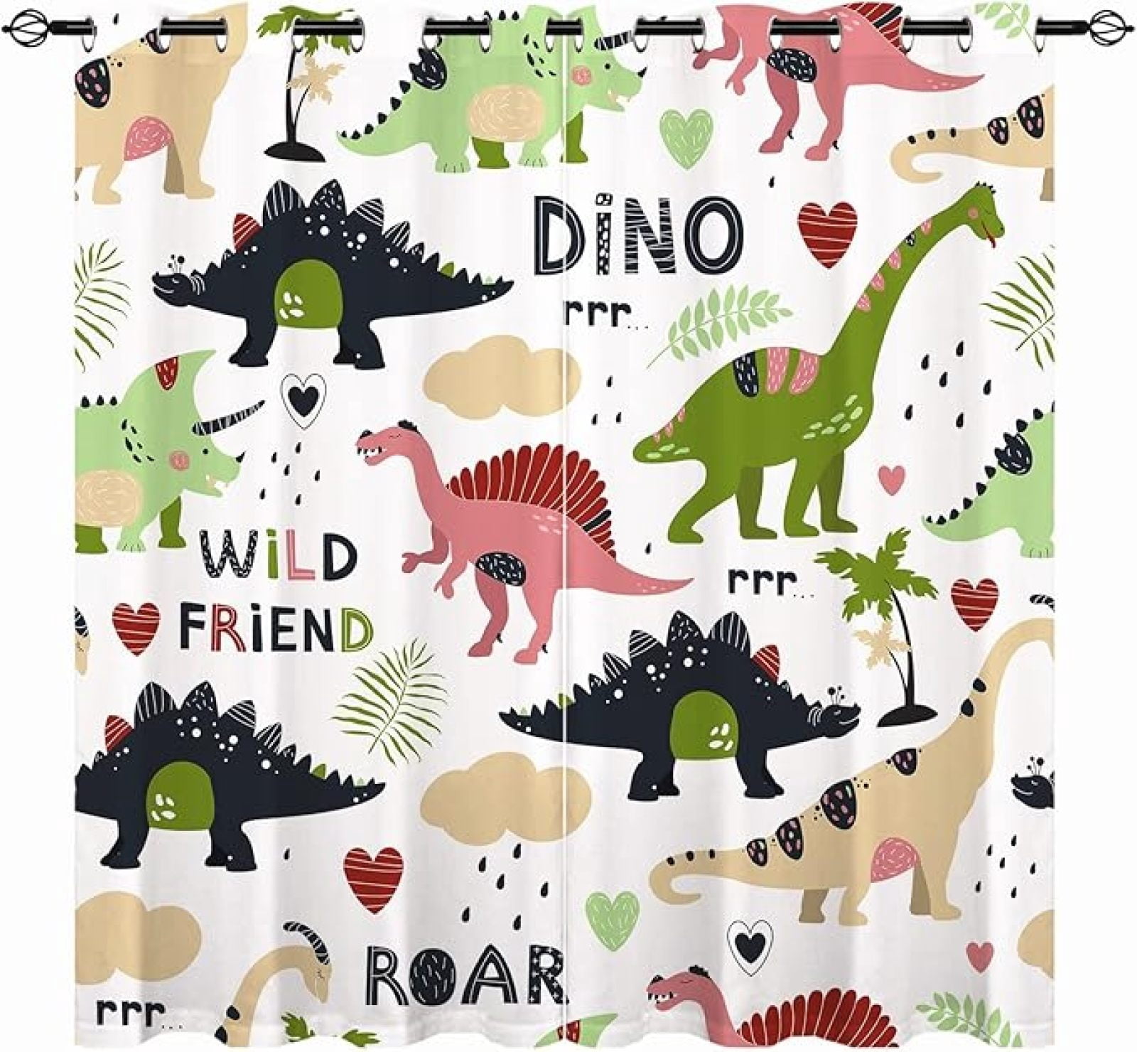 Dinosaur Curtains - Kids Boys Wild Friend Cute Dino Jungle Animals Wildlife Print Pattern Waterproof Fabric Grommet Window Drapes For Youth Teen Nursery Bedroom Playroom 42"W x 84"L (Pack of 2)