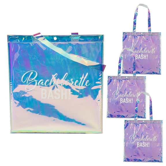 Fun Express Bulk 12 Pieces 15 " x 16" Large Clear Iridescent Bachelorette Party Vinyl Tote Bags