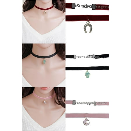 - Sexy Sparkles Set of 3 Velvet Choker Necklace for Women Girls Gothic Choker Bolo Tie Corset Lace Chokers
