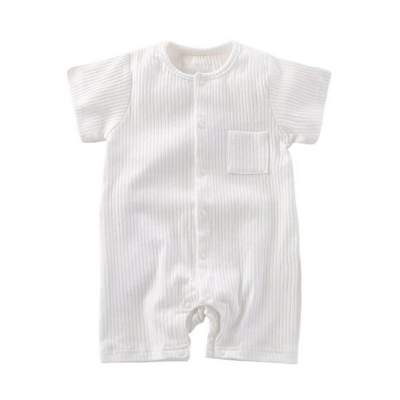 Amzcrzy Unisex Baby Girl Romper 0-12 Months Solid Color Infant Newborn Onesies Short Sleeve Cotton Baby Girl Clothes Round Neck Button Baby Boy Summer Romper