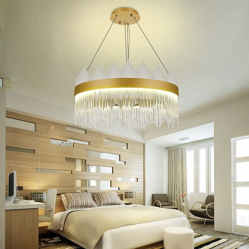 EAYSG Modern Crystal Chandelier, Round Crystal Gold LED Hanging Ceiling