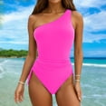 thumbnail image 2 of JIAYUE Women's One-Piece Swimsuit One-Shoulder Asymmetrical Neck Drawstring Slim Fit Solid Color Monokini Bathing Suit For Summer Beach Pool Trendy Female Swimwear, 2 of 5