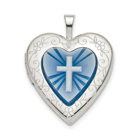 Resin Pendant - Sterling Silver 20 MM Blue Resin Cross Cameo Heart Locket Charm Pendant