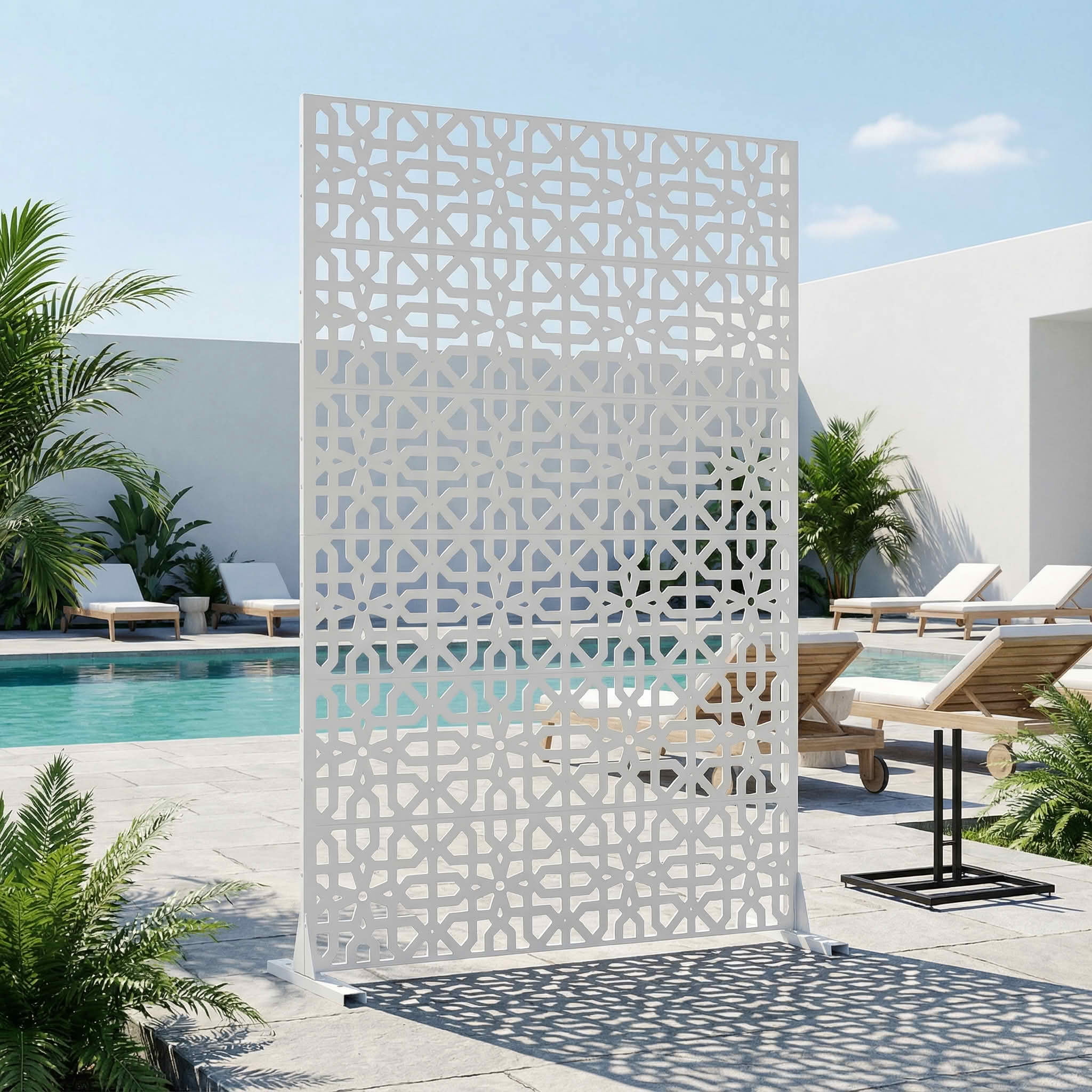 MAYEERTY 72x47 White Outdoor Natural Privacy Panel Screen, 6 Piece Set Natural Folding Divider for Backyard and Garden