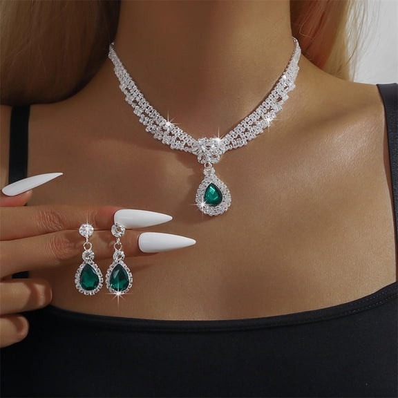 Temperament Water Drop Necklace Earrings Jewelry Set Women's Fashion Copper Claw Chain Wedding Banquet Party Holiday Gift