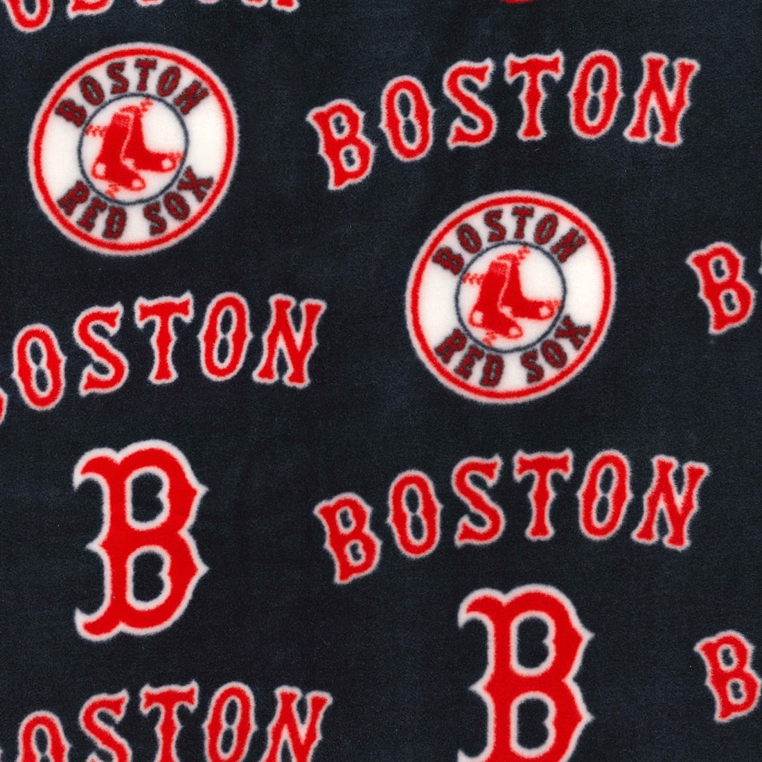 Boston Red Sox 58" x 2 yd 100% Polyester Fleece Logo Baseball Sports Precut Sewing & Craft Fabric, Red and Navy Blue
