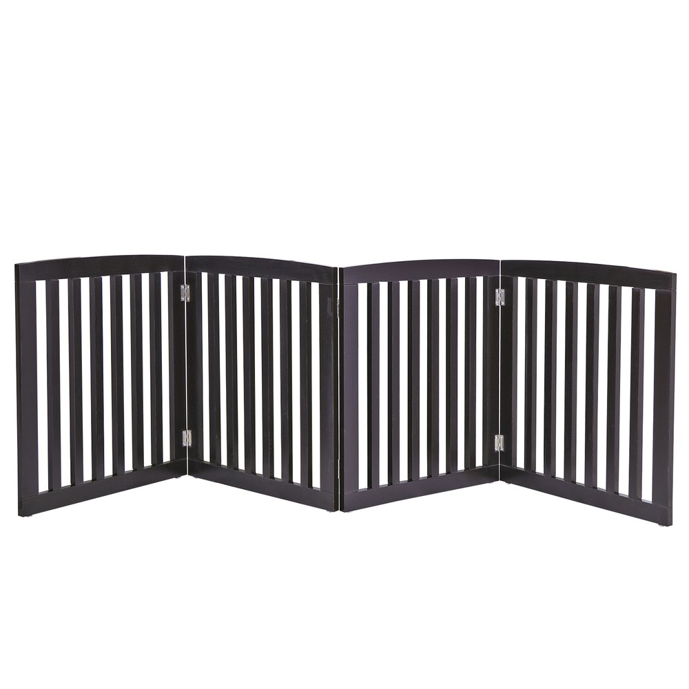 SONGMY 24" Dog Gate 4 Panels, Brown Pet Fence Baby Playpen Folding Barrier
