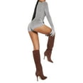 thumbnail image 3 of hirigin Women Shorts Jumpsuit Casual Solid Color Long Sleeve Gloves Hooded T-shirt Bodysuit Playsuit Clubwear, 3 of 9