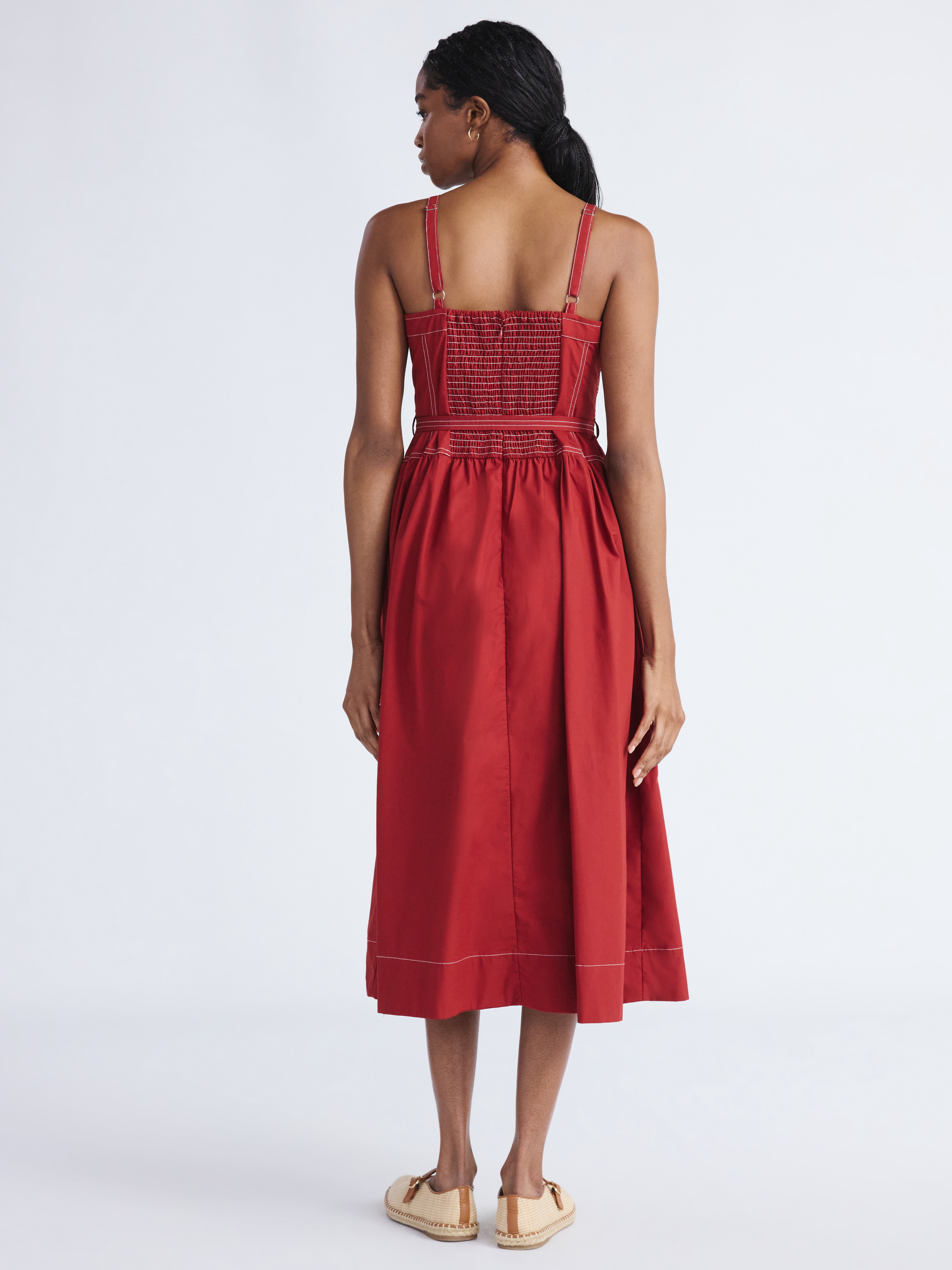 Free Assembly Women's and Women's Plus Sweetheart Belted Cotton Utility Midi Dress, Sizes XS-4X