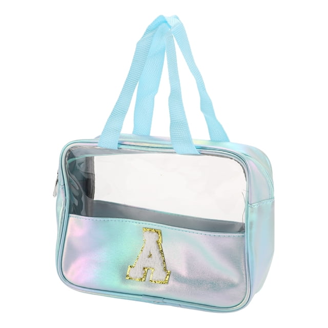 Bolsas de maquillaje de letra A transparente para mujeres de Unique Bargains, 1 pieza, para vacaciones y actividades al aire libre, color azul PU