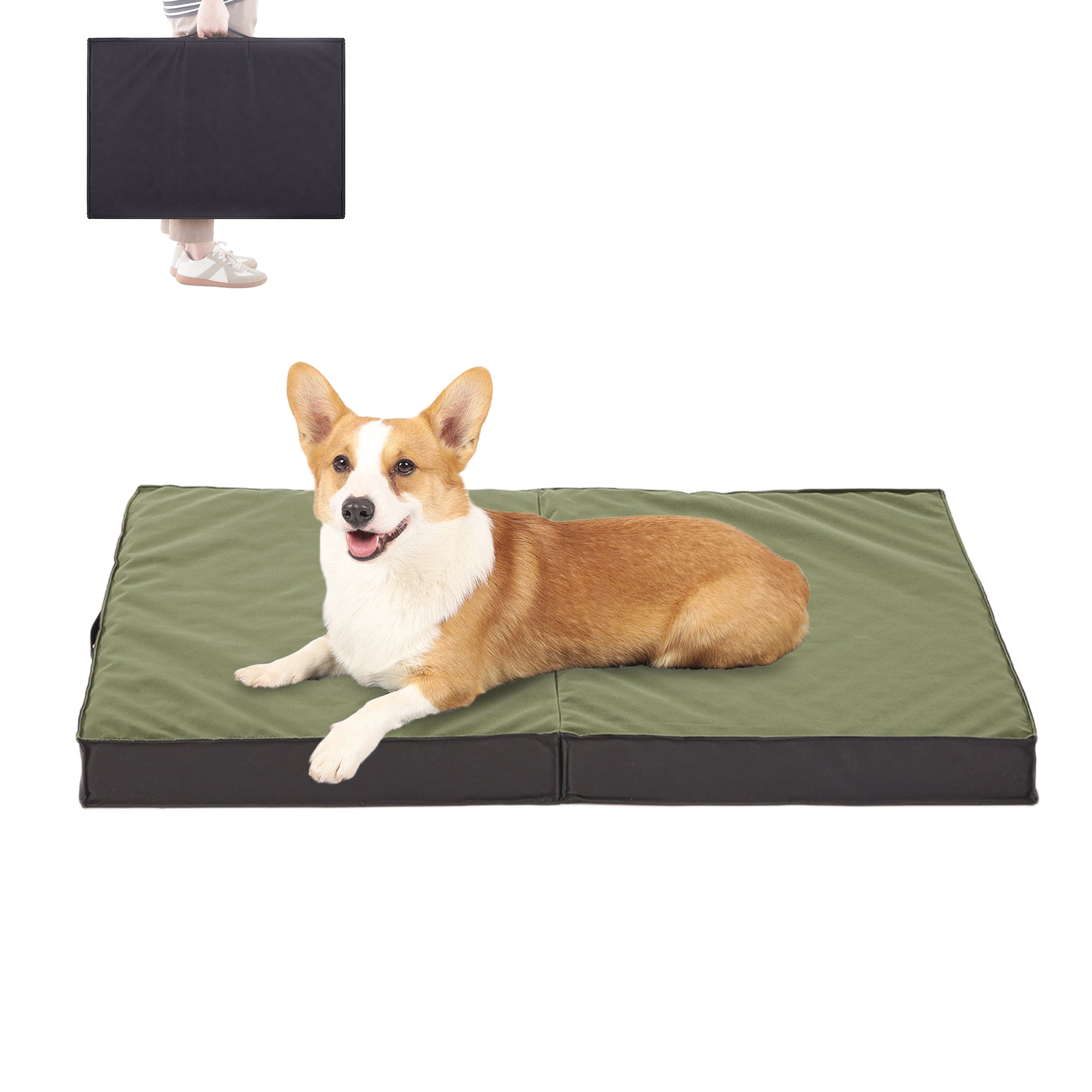 WATANIYA Foldable Travel Dog Bed, Outdoor Waterproof Orthopedic Pet Bed Mattress for Crate, Green