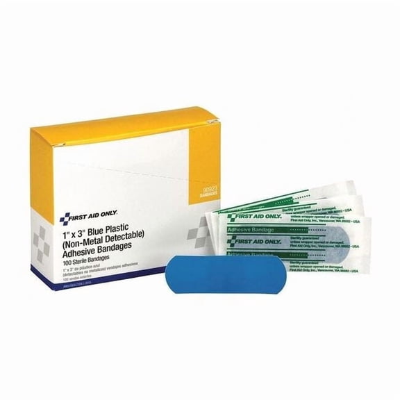 First Aid Only Strip Bandages,Blue,3" L x 1" W,PK100 90923
