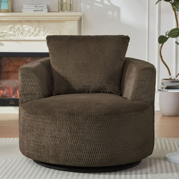 S-HOME Plush Comfort Faux Fur 360-Degree Swivel Accent Chair For Modern Living Room