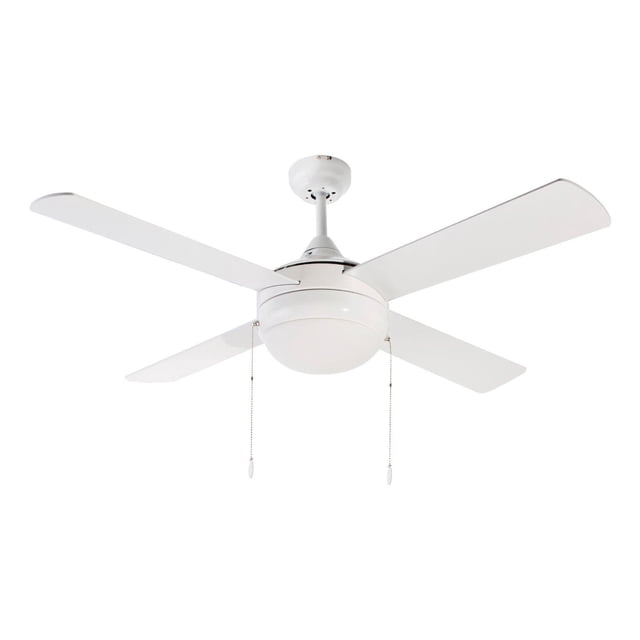 Ventilador de techo 48", 2 luces E27 40W, acabado blanco, 4 aspas, 3 velocidades