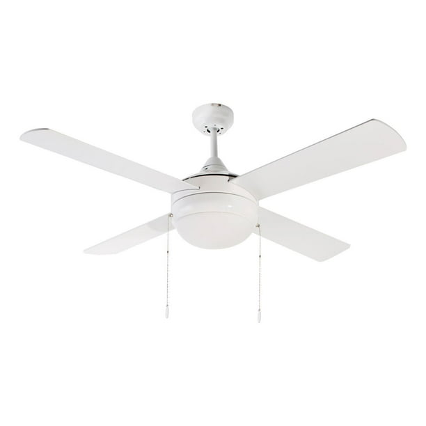 Ventilador de techo 48", 2 luces E27 40W, acabado blanco, 4 aspas, 3 velocidades