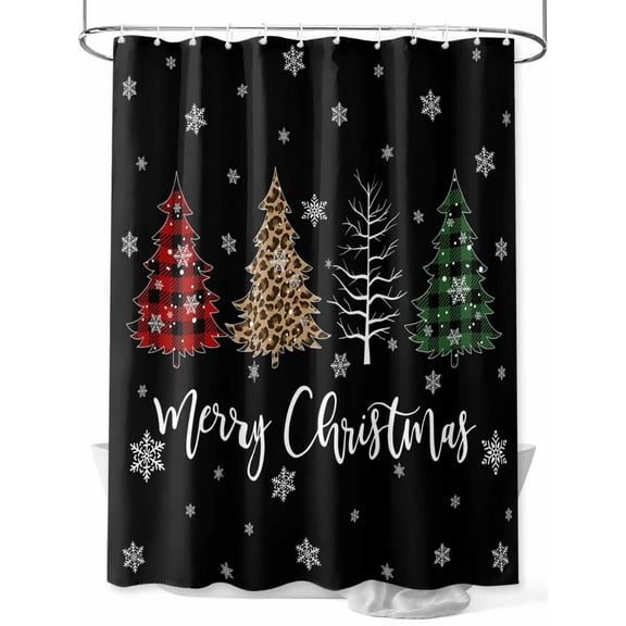 Boanket Polyester Fabric Christmas Tree, Shower Curtain, Rustic Buffalo Snowflake Red Green Black Waterproof Bathtub Curtain Bathroom Decor Set with Hooks 36 x 78 Inches,