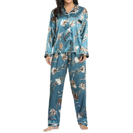 

Nlife Women Floral Print Single-Breasted Lapel Long Sleeve Pocket Pajama Set