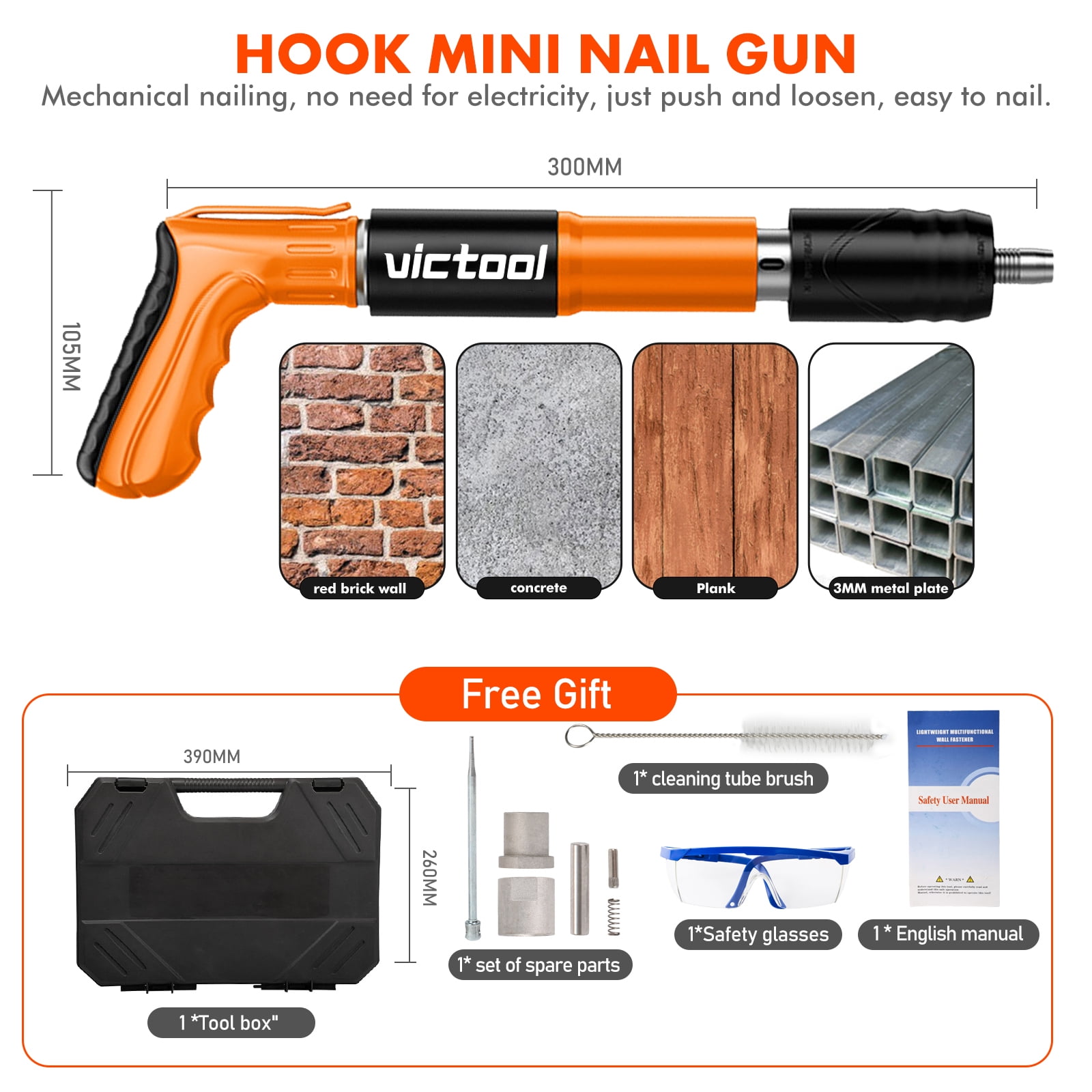 Victool Mini Manual Nail Gun Steel Rivet Tool Concrete Wall Anchor Line Slotting Device Fastening Tool