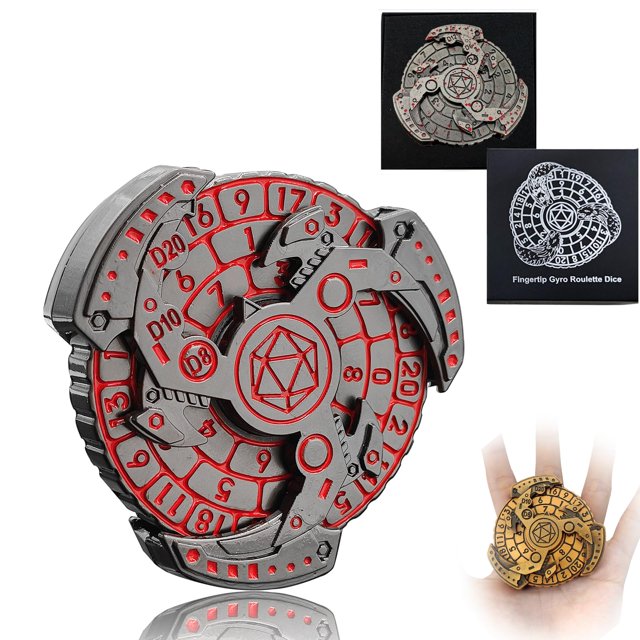 Shadow Roulette Dice Spinner for DND Dice Set, 7-in-1 Dragon Metallic D&D Dice with Gift Case for Dungeons and Dragon Game, RPG Role Playing Table Game Gifts (Red-Silver)