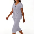thumbnail image 7 of AHTJRT Women's Plus Size Summer Outfits Short Sleeve Crew Neck Tops Elastic Waist Capri Pants Casual Two Piece Sets Gray XXXL, 7 of 7