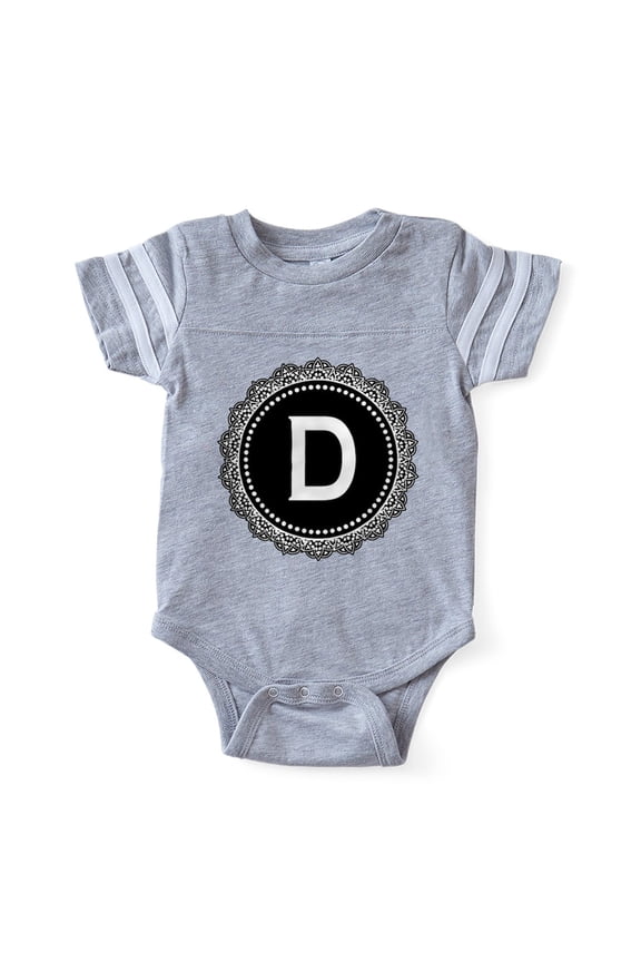 - Monogram Medallion D - Cute Infant Baby Football Bodysuit