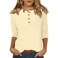 thumbnail image 1 of DENGDENG Ladies 3/4 Length Sleeve Tops Solid Color Casual Summer Tshirts Crew Neck Elbow Sleeve Button Down Blouses Work Three Quarter Length Tunics Boho Fashion 2025 Clothes Complexion XXL, 1 of 5