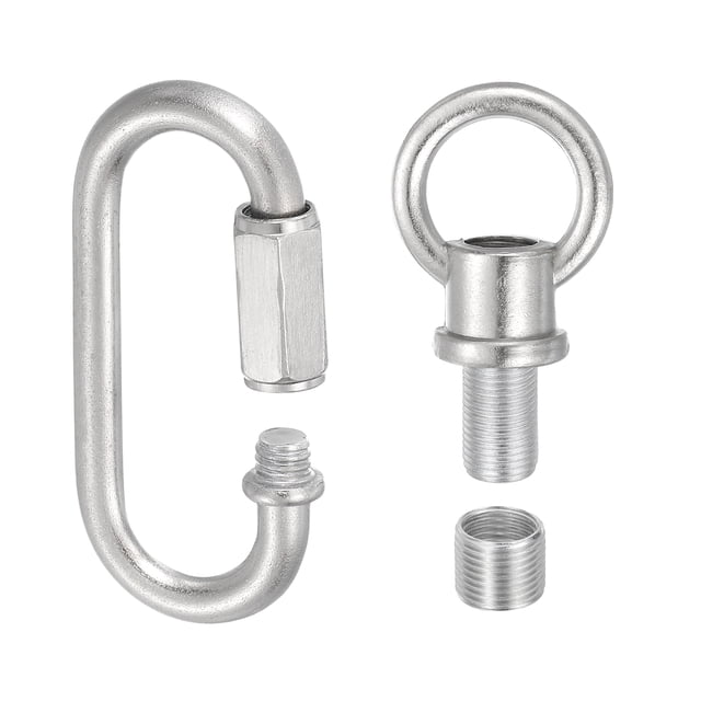 M10 Fine Thread Lamp Female Loop Holder with M12 Adapter Chain Quick Link, 88 lbs Load Silver Tone