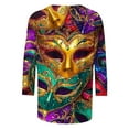 thumbnail image 5 of Riecok Mardi Gras Shirts for Women Mask Print Crewneck Pullover 3/4 Sleeve Tunic Tops Funny Holiday Blouses, 5 of 5