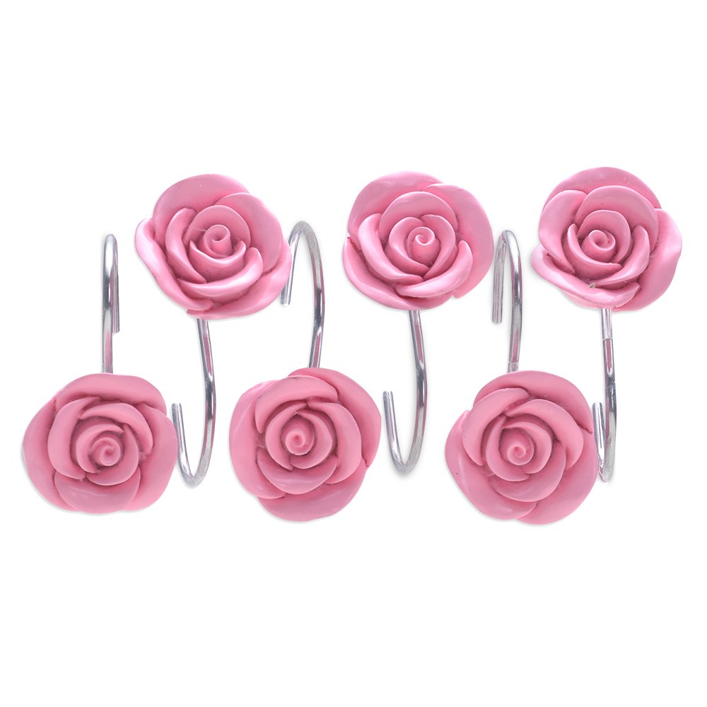 AGPtek 12PCS Fashion Decorative Home Rose Shower Curtain Hooks For