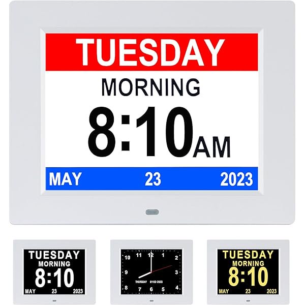 wonima02 8 inch Digital Day Dementia Clock for Seniors, Medication Reminders Calendar Clock with Day, Week, Date Time for Elderly Vision Impaired, Memory Loss,Recalling Classics Mahogany Grain