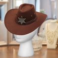 thumbnail image 2 of Sombrero de vaquero para hombre, sombrero de vaquera con correa para la barbilla, sombrero de ala ancha de moda para exteriores Café, 2 of 9