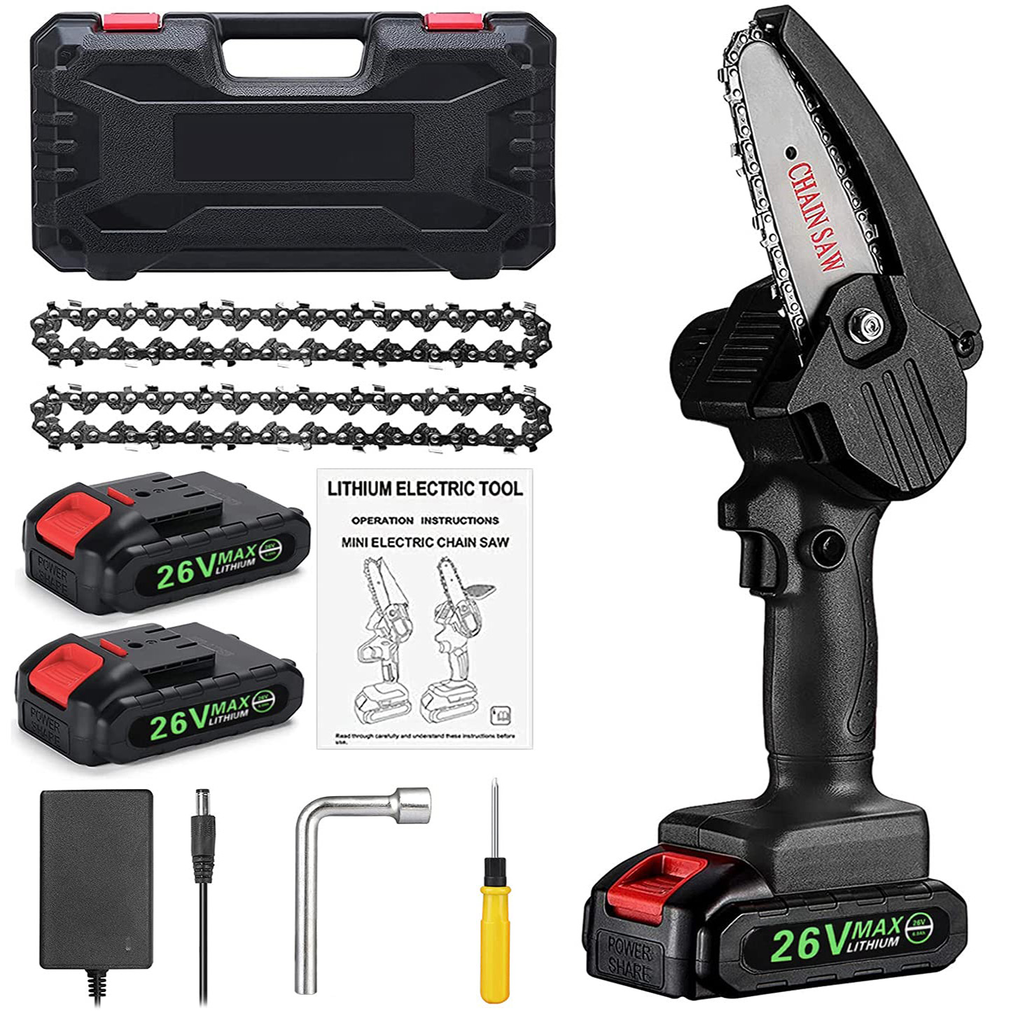 Mini Chainsaw, 4inch Cordless Electric Chainsaw with 26V Rechargeable