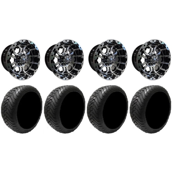 GTW Omega 14" Golf Cart Wheels Machined 225x30 Mamba Tires Yamaha