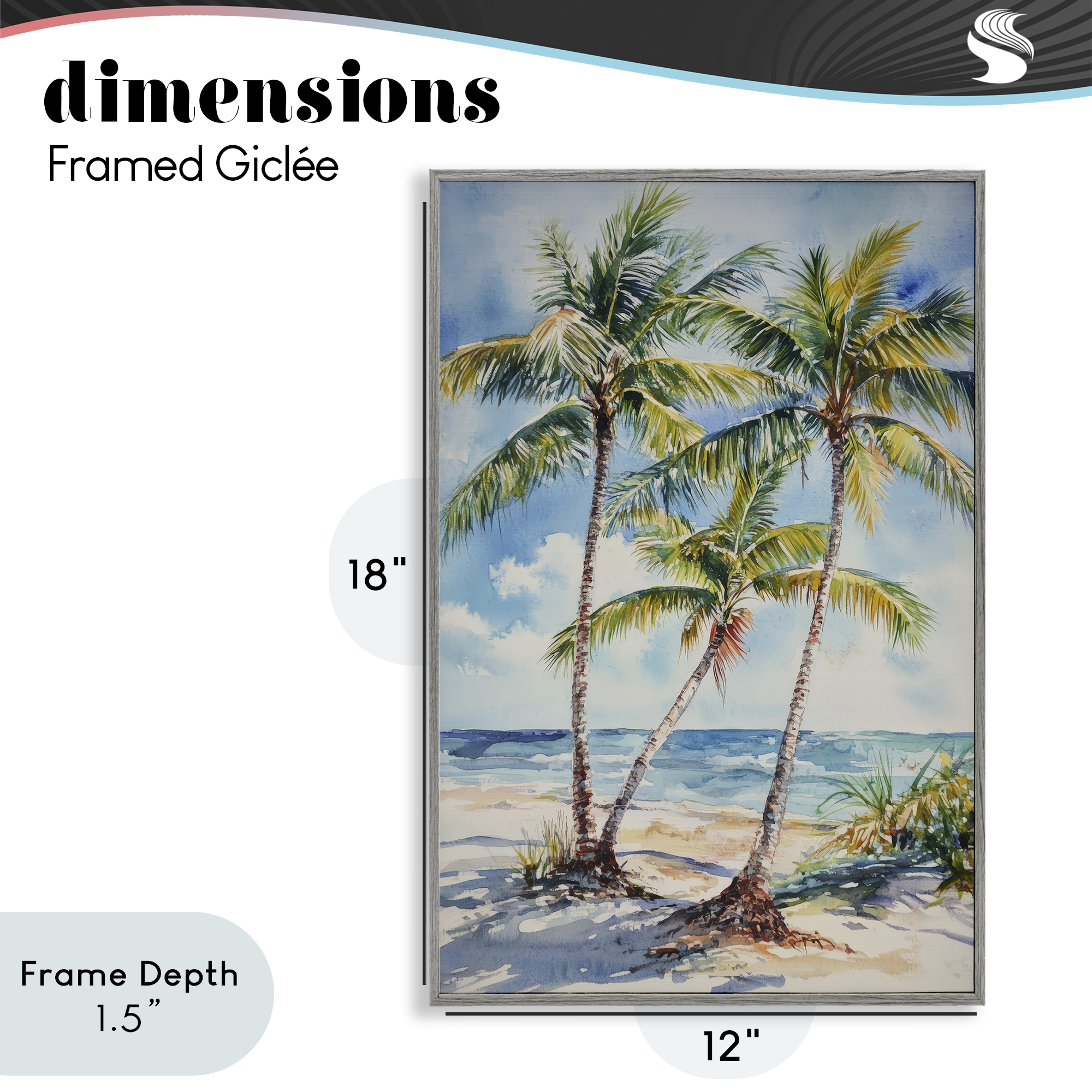 Stupell Industries Windy Palm Trees on Shore Gray Framed Giclee Art, design by Petal Prints Design