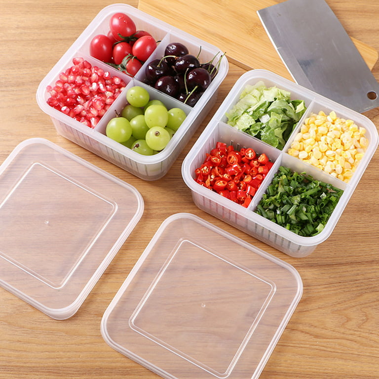 Divided Veggie Tray with Lid Stackable Vegetable Storage Appetizer Relish Serving Platter with 4 Compartment Snack Containers for Food Fruit Small