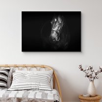 PixonSign Canvas Print Wall Art Portrait of Horse Side Profile Animals Wildlife Photography Realism Minimalist Closeup Relax/Calm Dark Black and White for Living Room, Bedroom, Office - 12"x18"