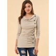 thumbnail image 3 of Women's Cowl Neck Long Sleeves Buttons Decor Ruched Top, 3 of 6