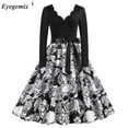 thumbnail image 4 of Disfraces de Halloween con estampado de calaveras para mujer, manga larga, años 50 y 60, vestido de fiesta de noche para ama de casa, disfraces de cosplay elegantes y aterradores, 4 of 5