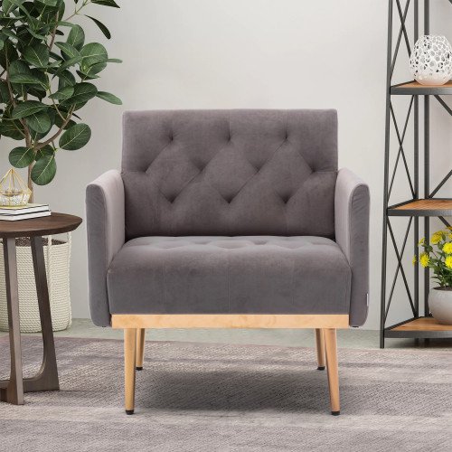 Velvet Single Sofa Chair, MidCentury Modern Tufted Upholstered Accent